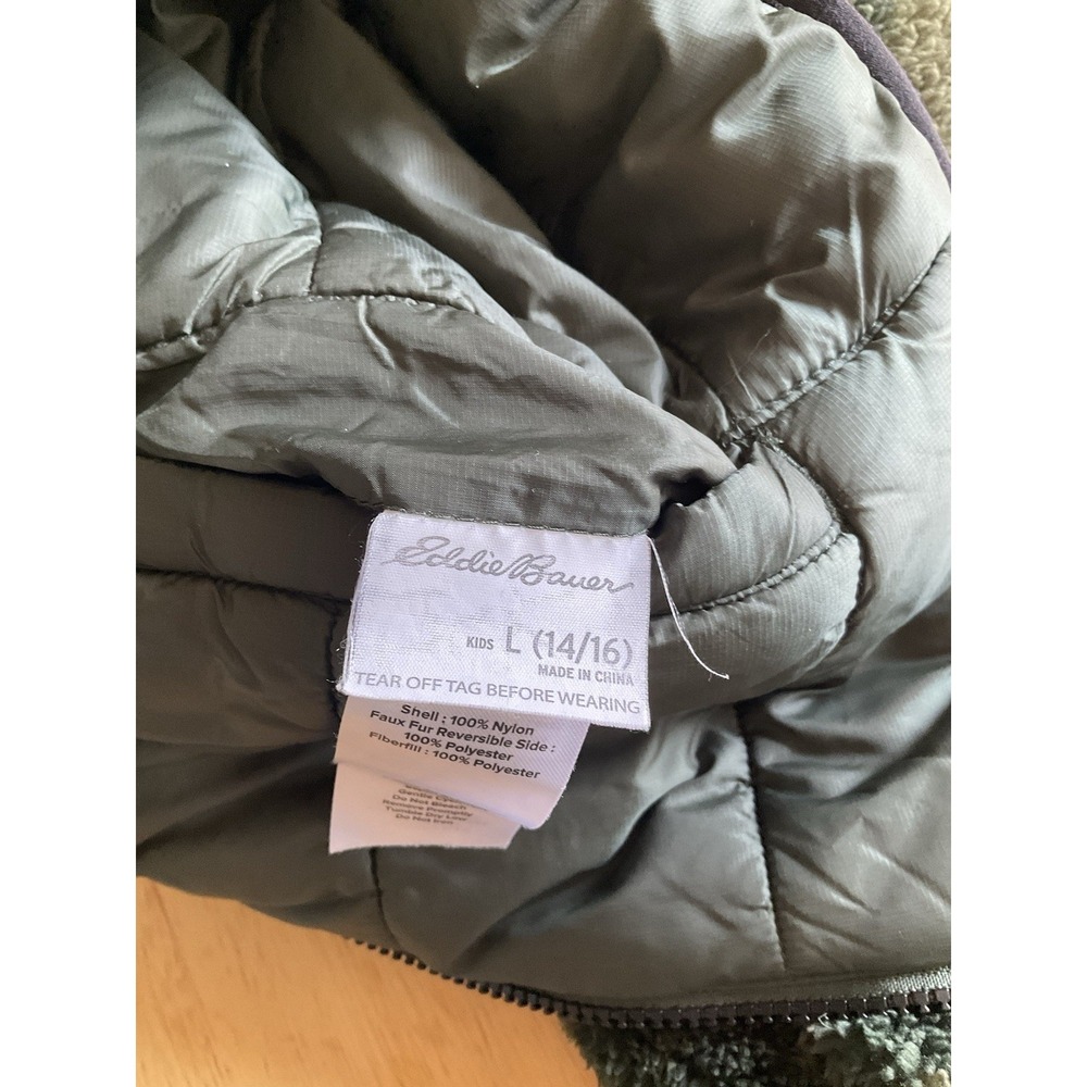 Eddie Bauer Boy's Reversible Hooded Jacket Green/camo Youth Large 14/16 - Picture 6 of 6